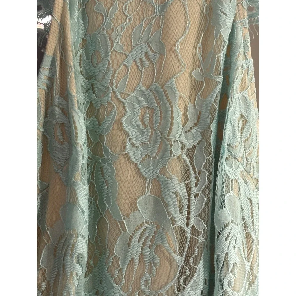 Southern Fried Chics Light Blue Lace‎ Halter Midi Dress Eyelash Trim Size Medium